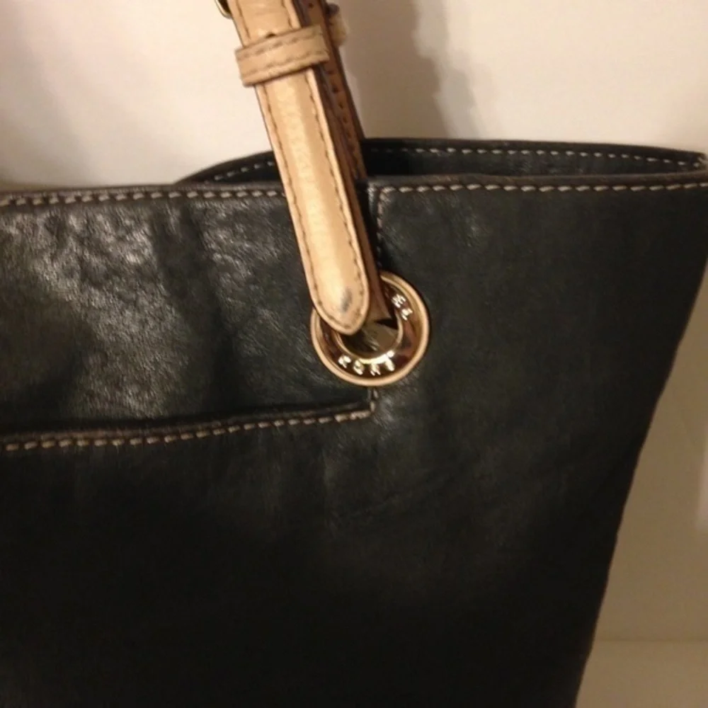Michael Kors black leather tote bag